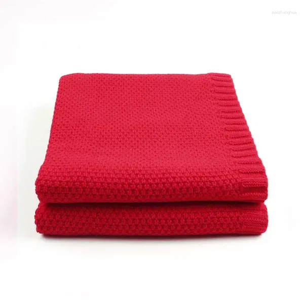 Cobertores 80x100cm cor sólida vermelho cinza malha crochê envoltório swaddle bebê nap carrinho lance cobertor