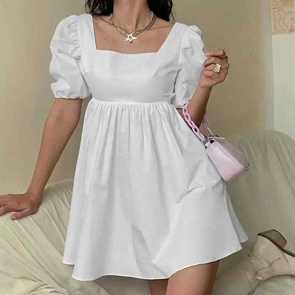 Vestidos casuais básicos branco solto bandagedress verão novo bonito puff sle mini vestido casual ss sles um pescoço sexy aberto backc24315