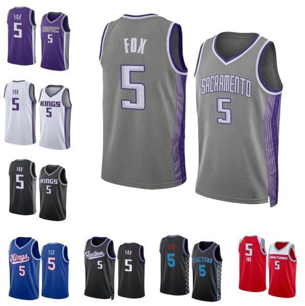 Personalizado Mens Mulheres Juventude Sacramento''Kings''De'Aaron Fox Basketball Jerseys S-XXL 2022-23 Branco Azul Homens Mulheres Crianças City Jersey