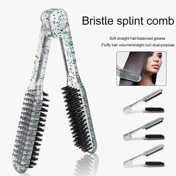 Professioneller Haarglätter, Borsten, glattes Haar, Doppelbürste, V-förmiger Kamm, Clip, nicht verletzt, Styling-Werkzeuge, Friseurzubehör 240314