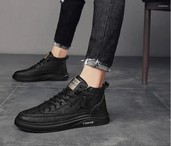 Casual Schuhe Männer Mode High Tops Leder Frühling Herbst Jugend Coole Wohnungen Skateboard Zipper Sneakers