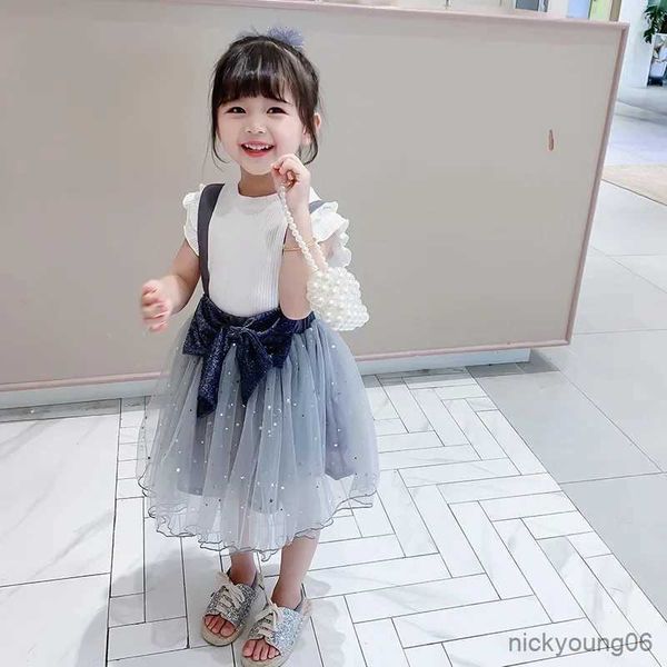 Kleidung Sets 2023 Sommer Kinder Mädchen Kleidung Anzug Ärmellose Weste Top Bowknot Stern Mesh Rock 2 stücke Kleidung Sets