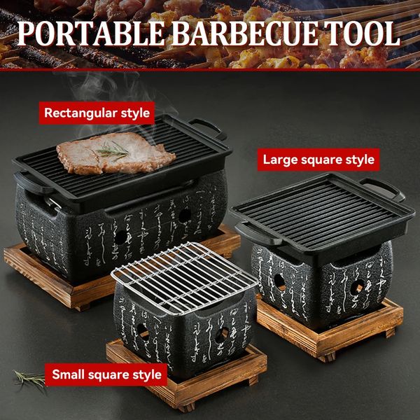 Griglia per barbecue portatile Cucina coreana giapponese Fornello per barbecue a carbonella di carbone Cottura a casa Campeggio all'aperto Picnic Griglia riutilizzabile 240308