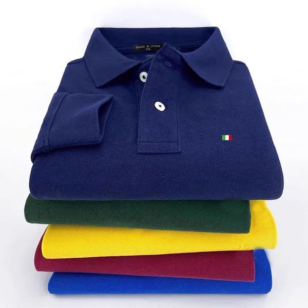 Marke 100 Baumwolle Langarm Herren Polo Shirts Einfarbig Casual Polo Shirts für Männer Frühling Herbst Grundlegende Piqué Baumwolle Polos 240314