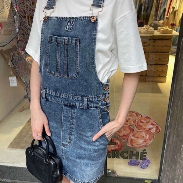 Clássico denim vestido designer dressss mulheres primavera carta emenda magro mulheres suspender saia lavada bolsos denim dressss