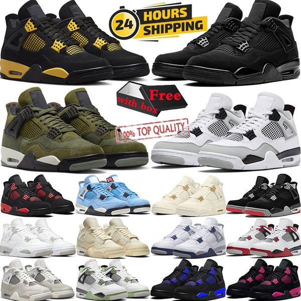 Jump Man 4 Basketballschuhe für Männer und Frauen 4s Military Black Cat Red Cement Pink Yellow Thunder Sail University Blue Cool Grey White Oreo Bred Olive Herren-Sport-Turnschuhe