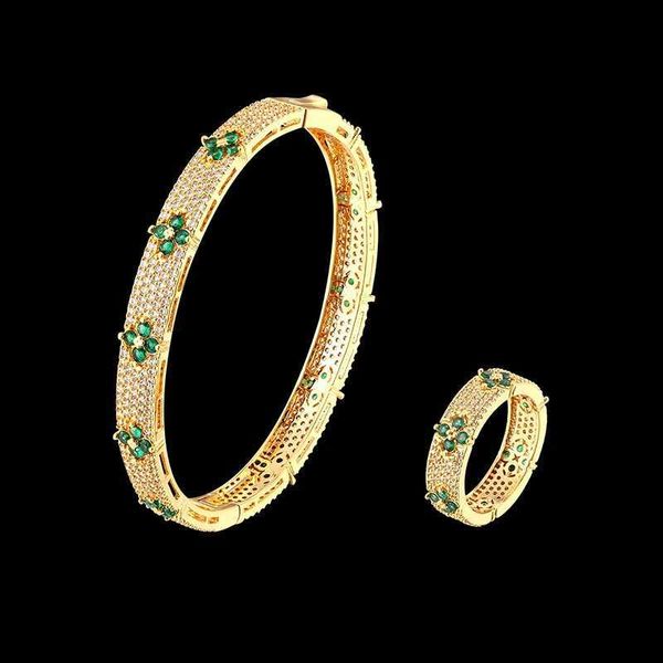 Set di gioielli da sposa Vankeliif marchio Luxury Quattro pietre color zirconio Braccialetti e anelli set di gioielli da donna micro-zircone intarsiato classico gioiello popolare Q240316