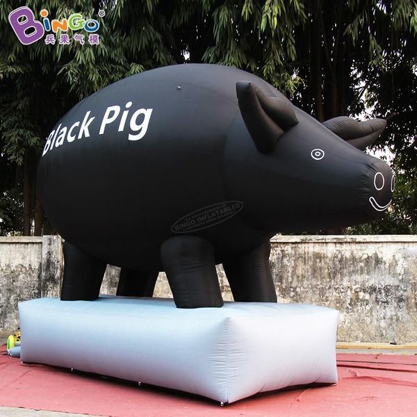 wholesale 6 mH (20 Fuß) aufblasbare Tiermodelle sprengen schwarzes Schwein auf, Cartoon-Schwein-Figur mit Luftgebläse für Party-Event-Dekoration im Freien