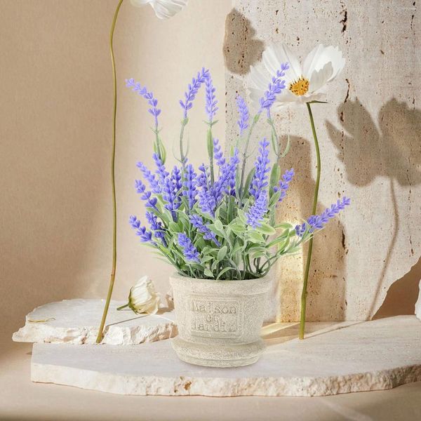 Fiori decorativi Arrangiamenti di lavanda in plastica artificiale in vaso per decorazioni (viola)