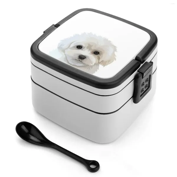 Louça Maltês Bento Box Almoço Recipiente Térmico 2 Camadas Saudável Maltie Poo Bichon Frise Maltipoo Dog