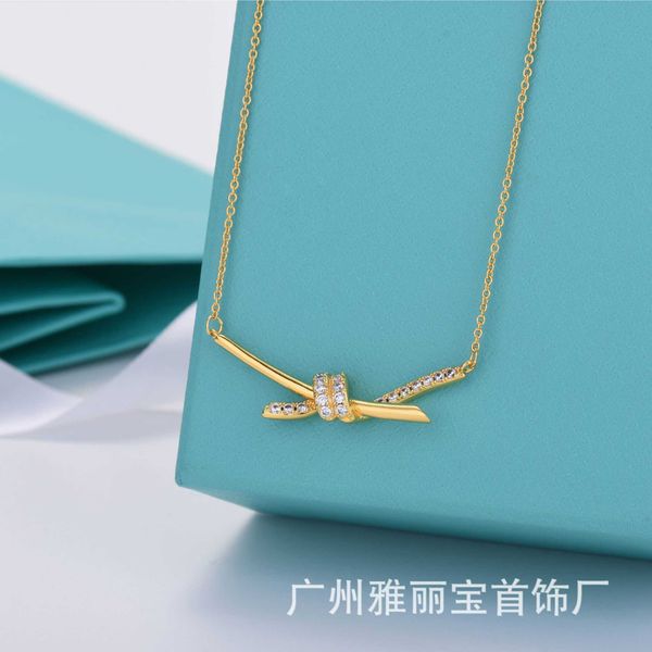 Designer New Knot Tiffay and Co Halskette Female Gu Ailing Same Style 18K Plating True Gold Bowknot Collar Chain Exquisite Temperament D2E8