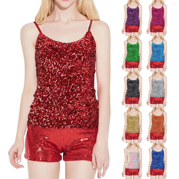 Canottiere Canotte Top con paillettes da donna Canotta senza maniche glitterata Canotta da allenamento Top da donna e fascia in cotone da donna