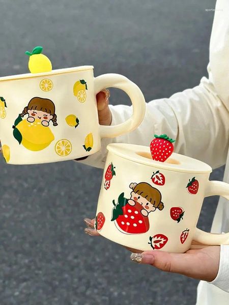 Canecas Fruta Menina Pintada à Mão Cerâmica Copo Alta Beleza Caneca Bonito Pequeno Escritório Casal Presente de Água