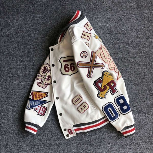 Herrenjacken Herren Frühling und Herbst Baseballuniform Y2k Retro Trend Lederjacke Schwerindustrie Stickerei Weiß Kurzmantel Ins