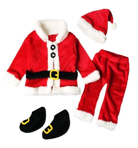 Noel Noel Baba Bebek Boy Boy Bebek Yeni Yıl Giysileri 4pcs Noel Baba Pants Pants Şapka Çorap Kıyafet Seti Kostüm J19058932723