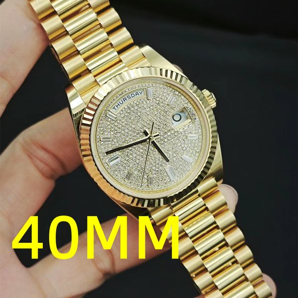 Orologio da uomo GL Factory Orologio con diamanti Giorno Data Orologio di alta qualità 40 mm Quadrante in zaffiro Orologio con fibbia pieghevole Orologio impermeabile con scatola