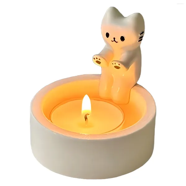 Castiçais titular presente dos desenhos animados gatinho resina mesa quarto pequeno arte artesanato para tealight sala de estar casa ornamento bonito mulheres meninas