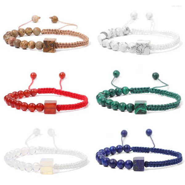 Strand Fashion Cube Boncuklar Kadınlar İçin Bilezik Lapis Lazuli Acate Halat Dokuma Erkek Mücevher El Yapımı Opal Charm Bangles Ayarlanabilir