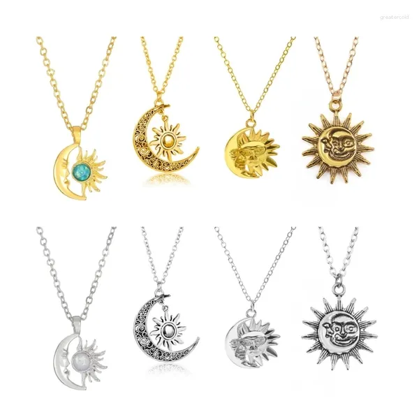 Ожерелья с подвесками, стильное ожерелье из сплава с изображением Солнца и Луны, ключичная цепочка, очаровательные шейные цепочки, ювелирные изделия для встреч, вечеринок