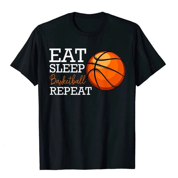 Eat Sleep Basketball Repeat Lustiges Spieler-Team-Sport-T-Shirt, einfarbig, personalisierte T-Shirts, Baumwolle, Herren-T-Shirt, normal, 240305