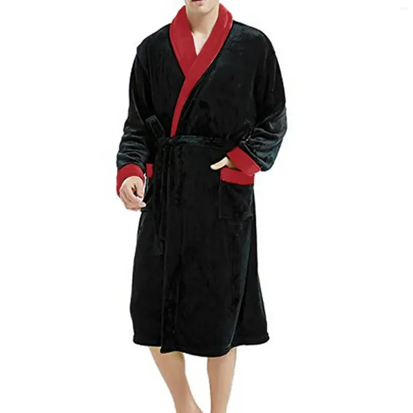 Herren-Nachtwäsche, Bademantel, Heim-Pyjamas, Jacke, lange Robe, verlängerter Schal, Gürtel, warm, Winter, Plüschärmel