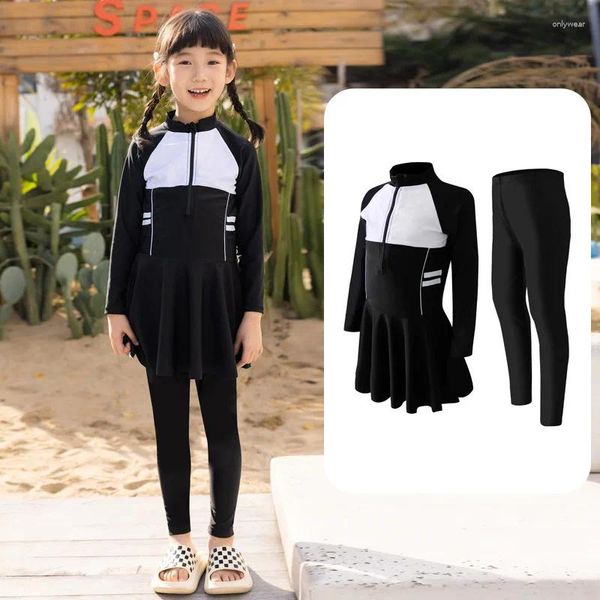 Costume da bagno da donna per ragazza Rash Guard a maniche lunghe con leggings Protezione solare per tutto il corpo Costume da bagno Rashguard ad asciugatura rapida per bambini