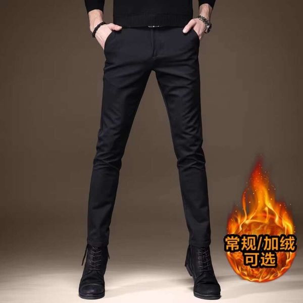 2023 Winter Solid Black männer Slim Fit Kleine Fuß Konische Licht Reife Casual Plüsch Lange Hosen