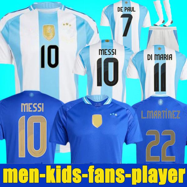 Arjantin 2024 Copa America Di Maria Futbol Formaları 24 25 Hayran Oyuncu Versiyonu Messis Mac Allister Dybala Martinez de Paul Maradona Kids Kit Erkekler Futbol Gömlekleri S-4XL