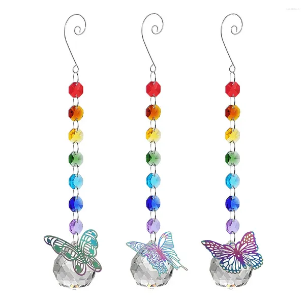 Figurine decorative Perline ottagonali colorate Farfalla cava Ciondolo di rifrazione in cristallo Ornamenti fai da te Tenda di perline