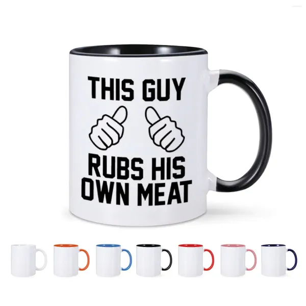 Canecas de café cerâmica engraçadas Coffeear esse cara esfrega seu próprio presente de novidade de carne 11 oz xícara de chá para namorado homem caras humorísticos sarcásticos