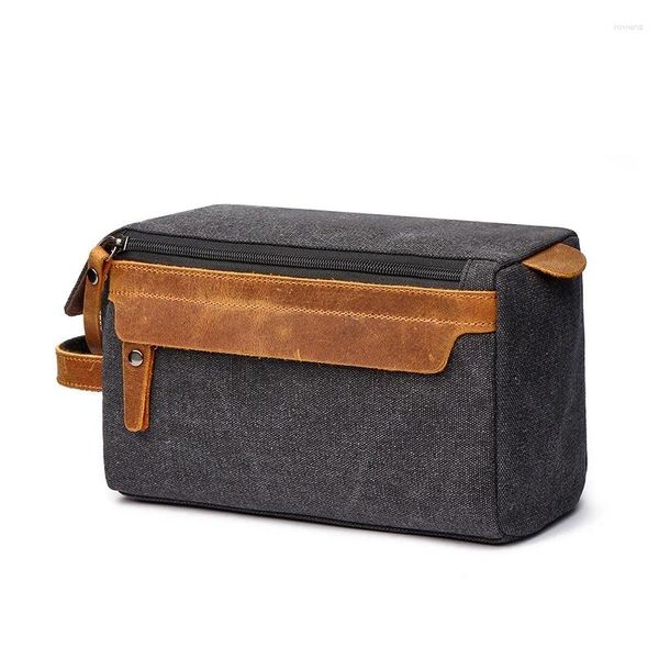 Borse per cosmetici Borsa da viaggio per uomo in tela Kit da barba Organizer per trucco Borsa da toilette per donna con doppi scomparti Beauty case Kosmetyczka