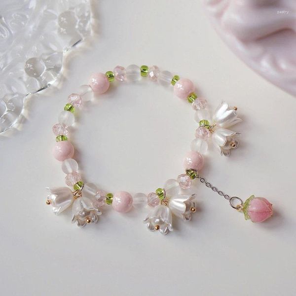 Braccialetti di fascino bracciale fiorito di tulipano di lusso coreano per donne lucide zircone opal perla perla perle gioielli alla moda regolabili