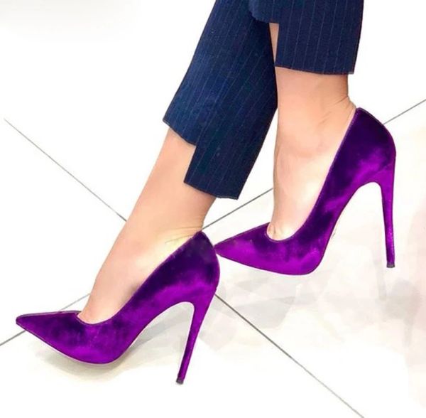 Сапоги Purple Royal Blue Veet High Hell Sext Pointed Toe Veet Pumps Женская вечеринка плать