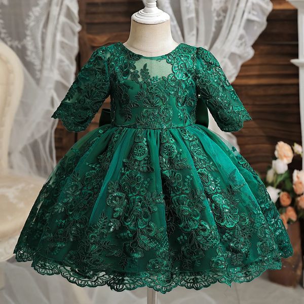 Kleinkind Mädchen Spitze Stickerei Kleid Kinder Weihnachten Langarm Rückenfreie Kostüme Prinzessin Geburtstag Party Baby Mädchen Kleidung 240311