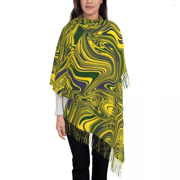 Sciarpe Swirls Stampa Sciarpa Giallo Verde Viola Scialli morbidi caldi Wrpas con nappa Ladies Luxury 2024 Grande inverno Bufanda