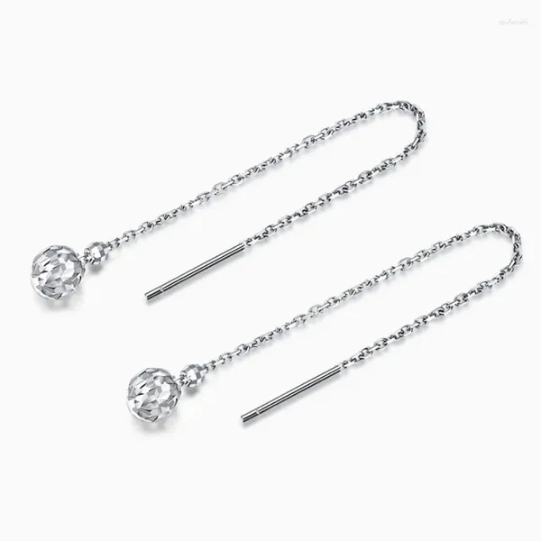 Brincos pendurados PT950 Real Pure Platinum 950 Mulheres Esculpidas Rodada Bead Ball O Link Chain 1.7g