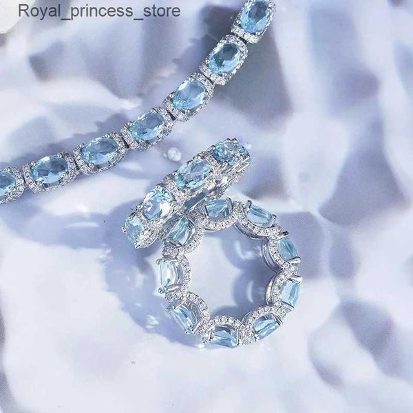 Conjuntos de jóias de casamento romântico 14k branco laboratório aquamarine noivado brincos de casamento colar feminino noiva promessa presente q240316