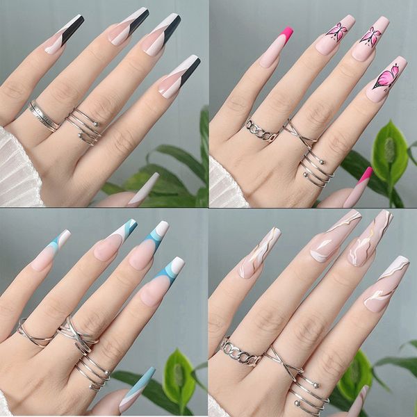 Unhas longas e pontudas, reutilização destacável, remendo de unhas falsas, semi-cura, adesivo de gel para extensão de unhas, kit completo de beleza para unhas