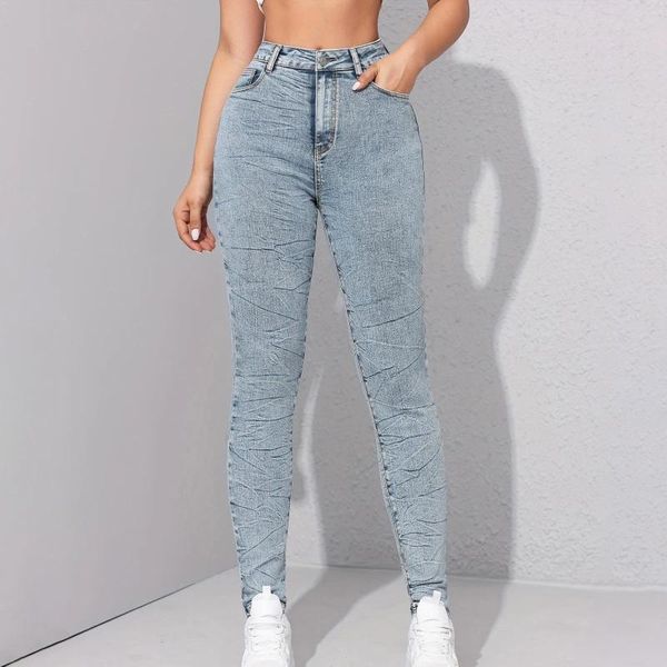 Calças de brim femininas cintura alta lápis sexy longo moda denim leggings lavado luz azul estiramento magro jean calças para mulheres calças casuais