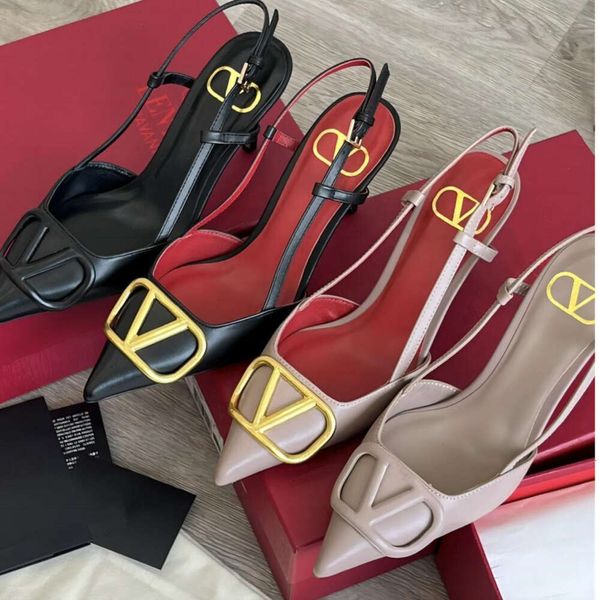 Designer Scarpe formali Tacchi alti Donna Punta a punta Classica fibbia a V in metallo Nudo Nero Rosso Opaco Stiletto 6953ess