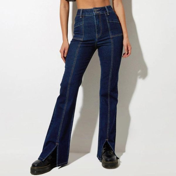 Jeans da donna stile inglese donna casual a vita alta gamba dritta pantaloni in denim effetto consumato da ufficio retrò Pantalones De Mujer