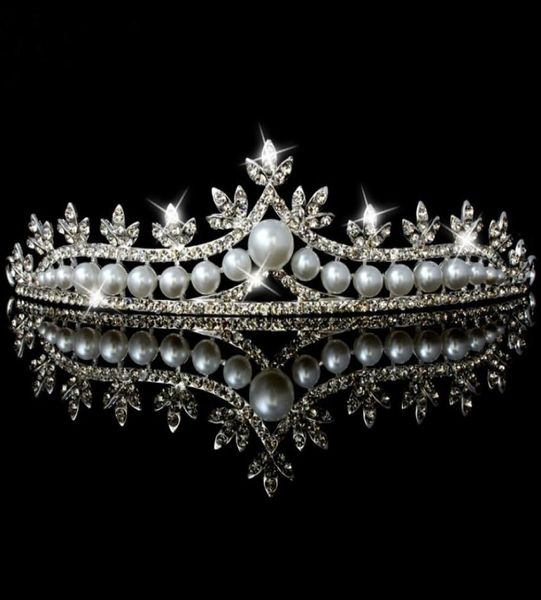 Pageant círculo completo tiara claro strass austríaco pérolas kingqueen coroa casamento nupcial coroa headbands festa de aniversário cabeça pi3863592