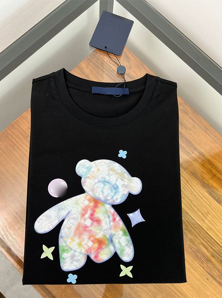 Luxusmode für Kinder in Schwarz und Weiß, niedliches L-Alphabet-Bär, zarte Baumwollmischung, hochwertige Jungen- und Mädchen-Kurzarm-T-Shirts in den Größen 90–160, Tops im neuen Stil für Kinder