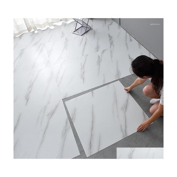 Wallpapers Simated Marble Tile Floor Sticker Pvc Waterproof Self-Adhesive For Living Room Toilet Kitchen Home Decor 3D Wall Drop Del Dhnz1