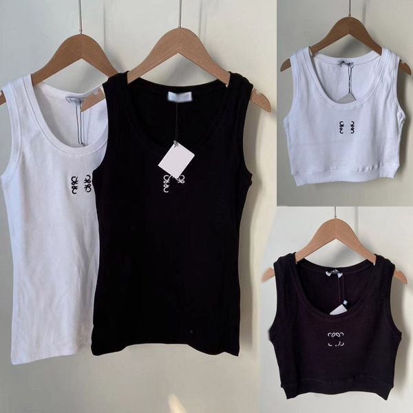 Luxo Tank Top Suspensórios Designer Tops Mulheres Malha Tudo Esportes Verão Preto e Branco Cinza Redondo Pescoço Largo Ombro Halter Top T-shirt Nova Hip Hop Tendência Esportes