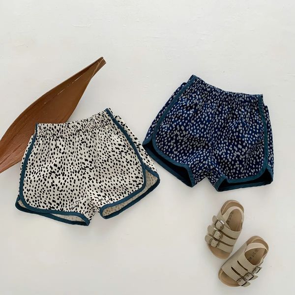 Crianças verão shorts roupas de bebê moda menina criança leopardo impressão curto perna larga calças menino criança algodão casual praia calças 240315