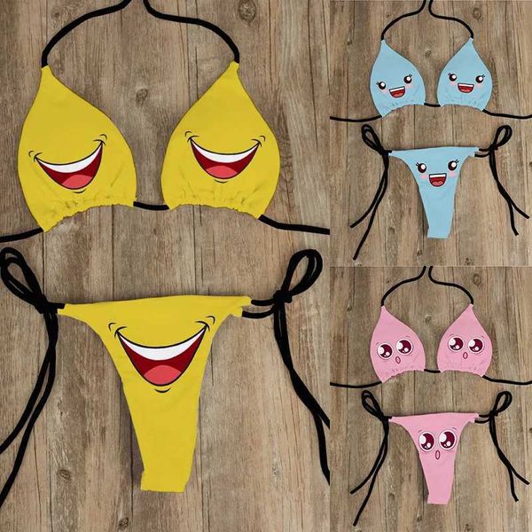 Costume da bagno donna sexy bikini set w costume da bagno stampa cartone animato moda dolce donna reggiseno costume da bagno profondo scollo a V estate beachwear partito bikini vestitoC24315