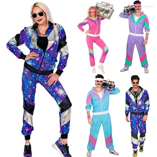 Stage Wear Costume di Halloween Anni '80 Retro Disco Hip-Hop Giacca sportiva e pantaloni Set per uomo Donna Costumi di danza per adulti