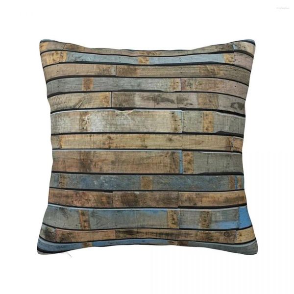 Kissen im Used-Look aus Holz – blauer und brauner Überwurf, individuelles Po-Luxus-Dekor