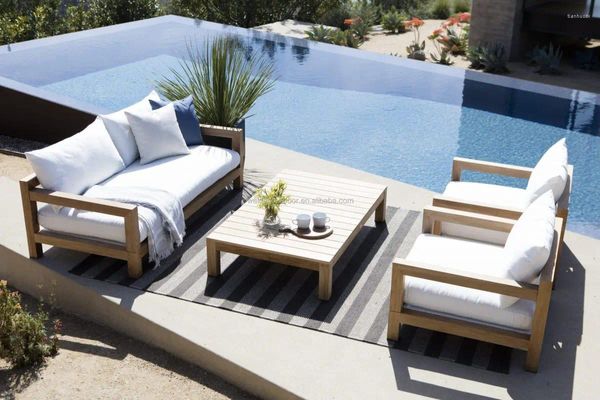 Kamp mobilyaları modern tasarım lüks ahşap kanepe ve şezlong seti açık bahçe